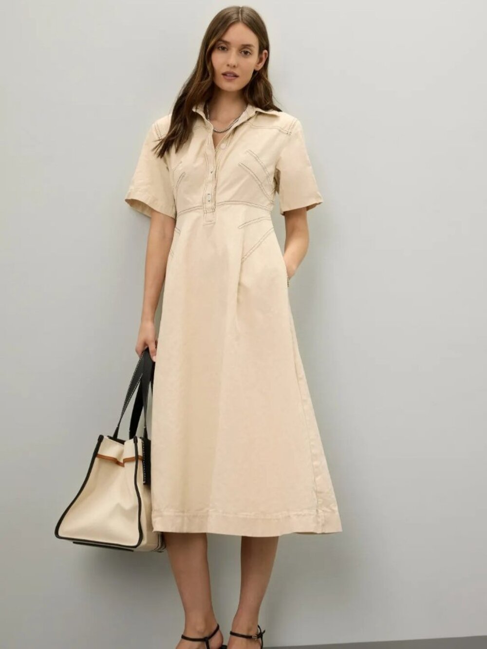 Rosetta Getty Bone Shirtdress 100% Cotton Size 4 MSRP $360